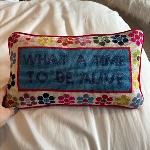 Vibrant Floral Needlepoint Accent Pillow